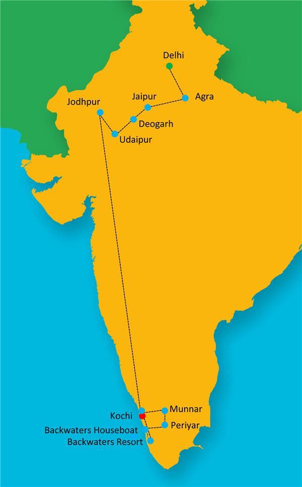 Essence of Rajasthan with Kerala Route Map