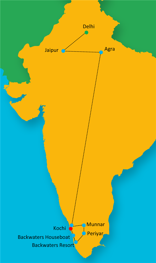 Golden Triangle with Serene Kerala Map