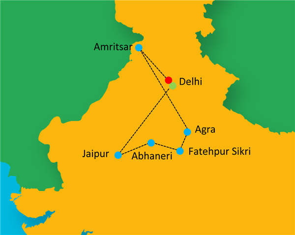 Golden Triangle with Amritsar (Golden Temple) Map