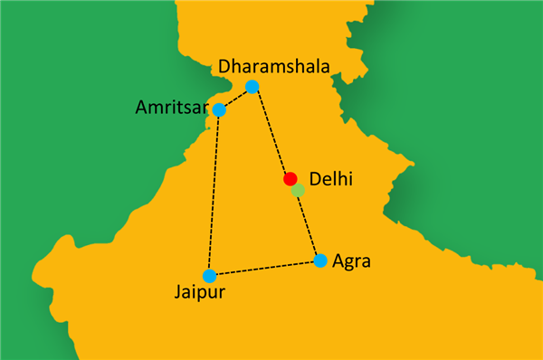 Golden Triangle with Amritsar & Dharamshala Map