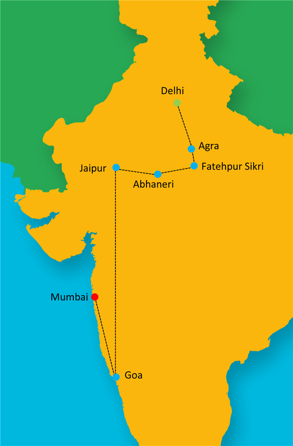 Golden Triangle with Goa and Mumbai Map