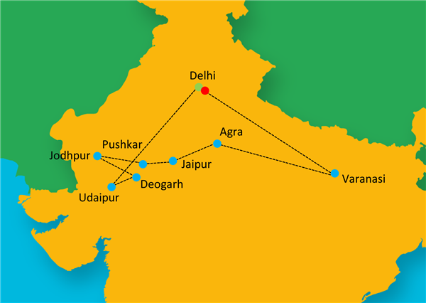 Essence of Rajasthan with Varanasi Map